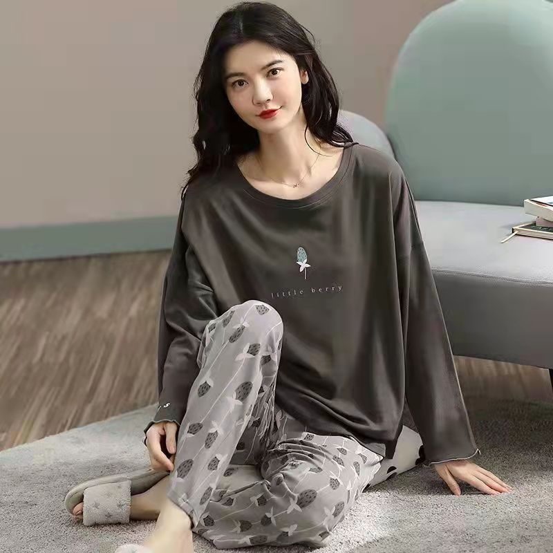 Pure Cotton Pajamas Women&#39;s Spring and Autumn Models Long-sleeved Home Service Women&#39;s Simple Loose Casual Suit Large Size 5XL