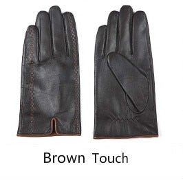 Gours Winter Men&#39;s Genuine Leather Gloves New Brand Touch Screen Gloves Fashion Warm Black Gloves Goatskin Mittens GSM012