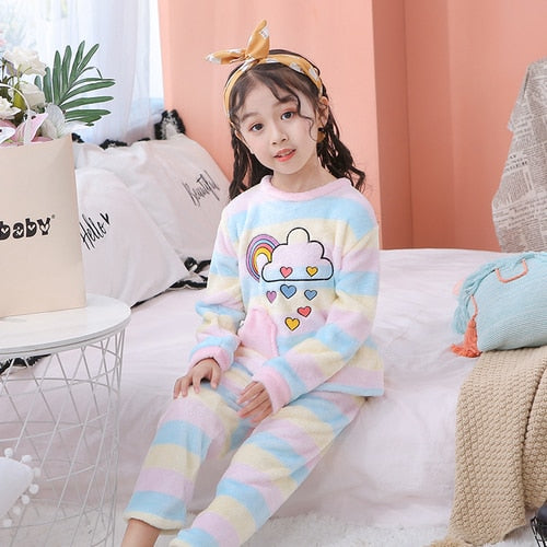 New Flannel Kids Pajamas 2021 Autumn Winter Girl Boy Sleepwear Set Baby Clothes Animal Cartoon Coral Fleece Children&#39;s Pyjamas