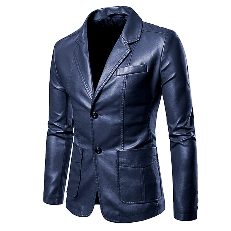 2022 Spring Autumn Fashion New Men&#39;s Lapel Leather Dress Suit Coat / Male Business Casual Pu Blazers Jacket