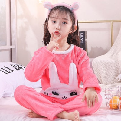 New Flannel Kids Pajamas 2021 Autumn Winter Girl Boy Sleepwear Set Baby Clothes Animal Cartoon Coral Fleece Children&#39;s Pyjamas