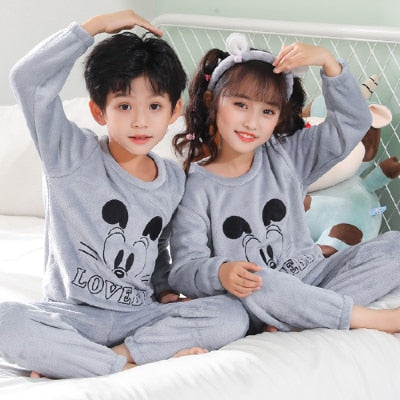 New Flannel Kids Pajamas 2021 Autumn Winter Girl Boy Sleepwear Set Baby Clothes Animal Cartoon Coral Fleece Children&#39;s Pyjamas