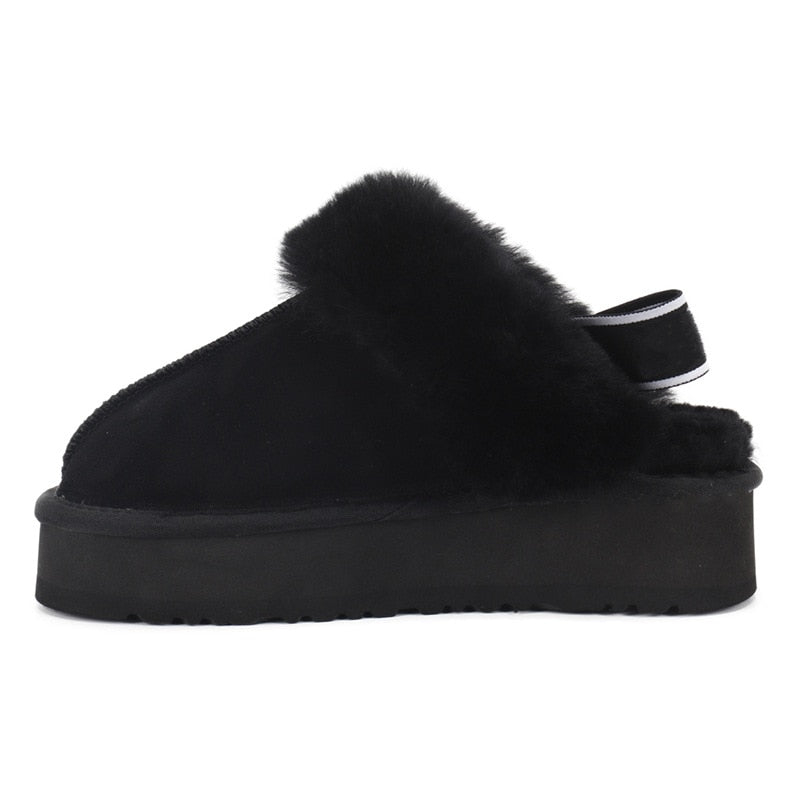 Winter Brand Plush Cotton Slippers Women Flats Shoes 2023 New Fashion Platform Casual Home Suede Fur Warm Slingback Flip Flops