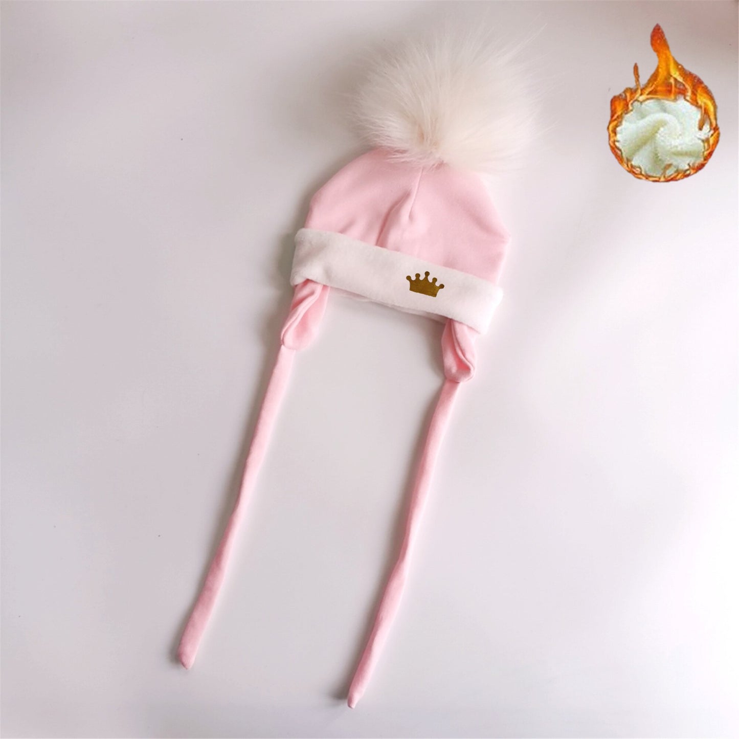 Newborn Baby hat for Boys Girls with ear Warmmer earflap rope Winter Cotton Beanie Pom Pom Bobble crown Hat Cap Hat for Kids boy