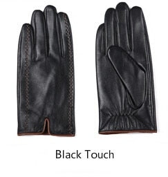 Gours Winter Men&#39;s Genuine Leather Gloves New Brand Touch Screen Gloves Fashion Warm Black Gloves Goatskin Mittens GSM012