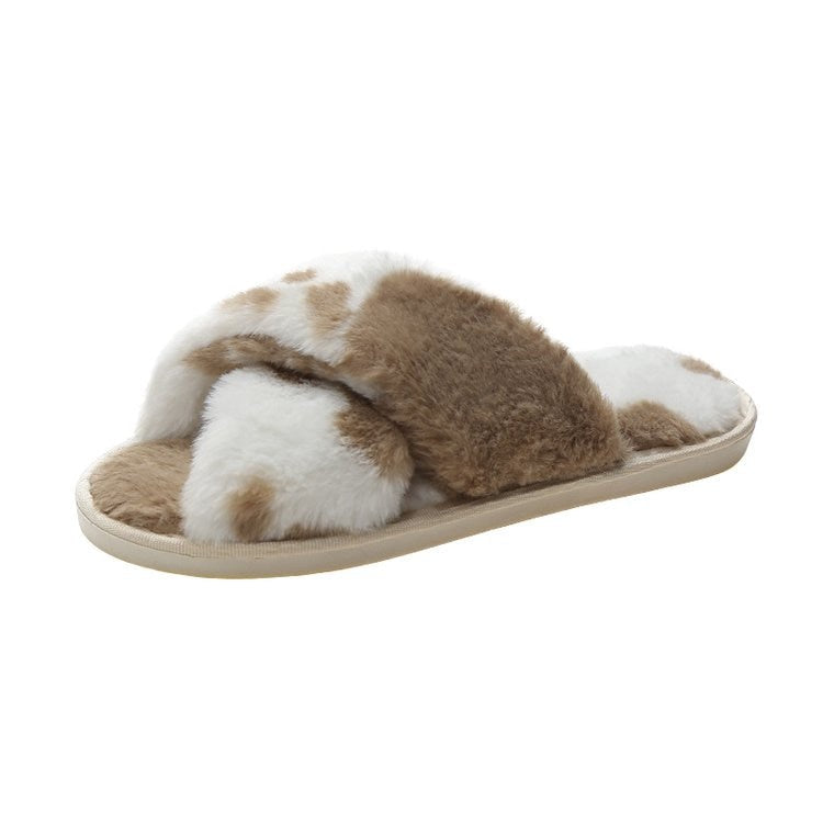 Soft Warm Home Slippers Winter Warm Indoor Shoes Woman Flat Platform Slippers High Quality Furry Faux Fur Slides For Women