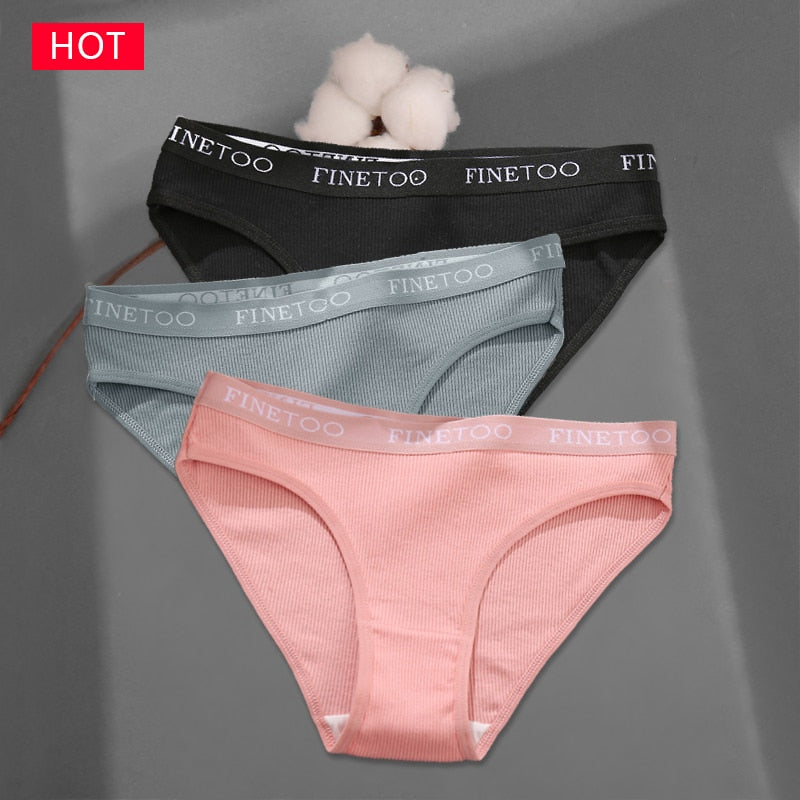 FINETOO 3Pcs/Set Colorful Stripes Panties Women&#39;s Cotton Briefs M-XL Low-Rise Rainbow Underwear Ladies Underpants Girls Panties