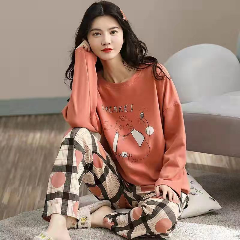 Pure Cotton Pajamas Women&#39;s Spring and Autumn Models Long-sleeved Home Service Women&#39;s Simple Loose Casual Suit Large Size 5XL