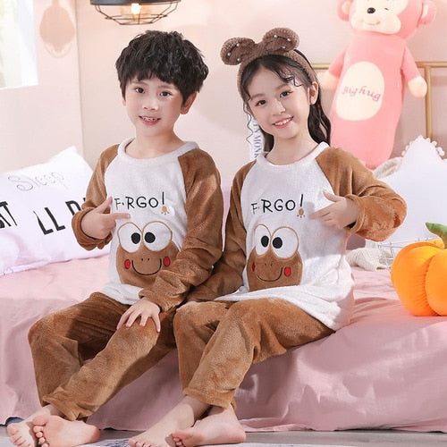 New Flannel Kids Pajamas 2021 Autumn Winter Girl Boy Sleepwear Set Baby Clothes Animal Cartoon Coral Fleece Children&#39;s Pyjamas