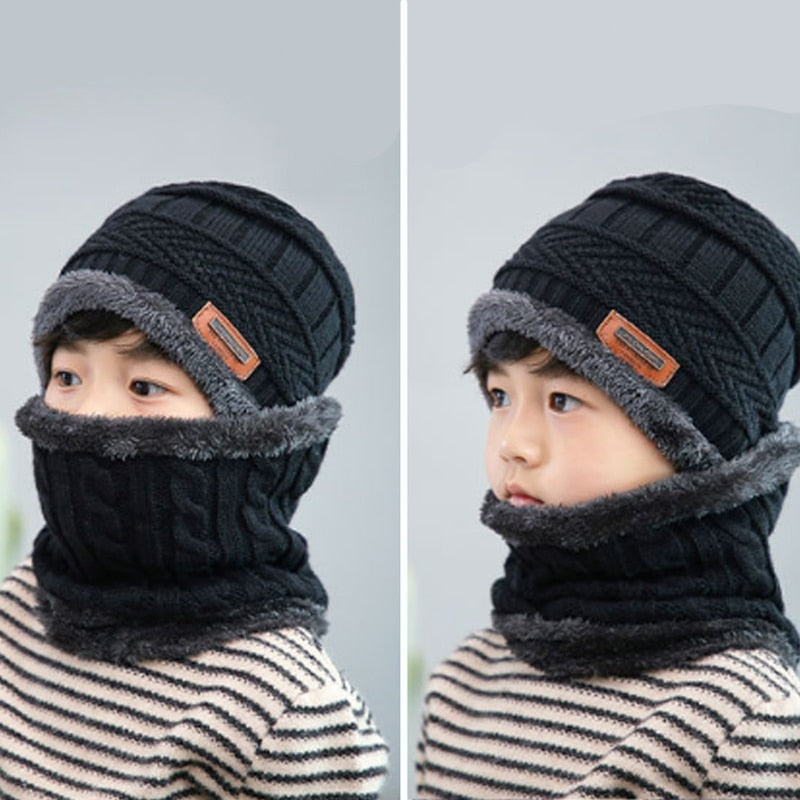 Children Winter Knit Hats Girls Beanie Hat Kids Newest Cap Scarf Set Warm Skull Neck Warmer with Thick Fleece Lined Winter Child