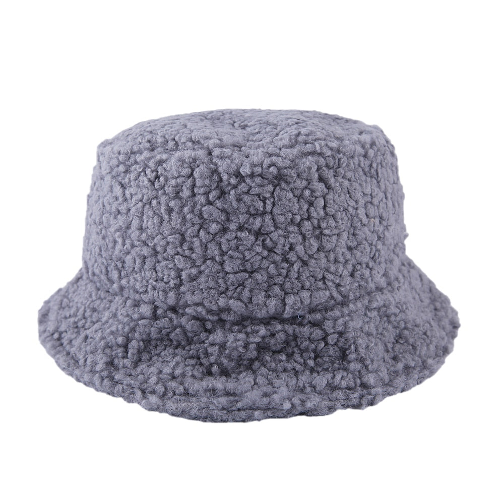 Lamb Faux Fur Bucket Hat Winter Warm Velvet Hats for Women Lady Thicken Bob Panama Outdoor Fisherman Hats Caps Girls