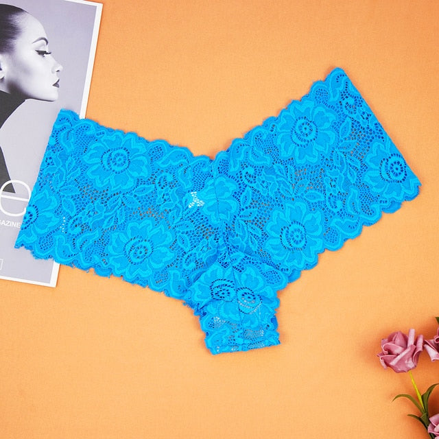 Sexy Women&#39;s Lace Panties Seamless Boxer Shorts Low Waist Female Sport Panty Hollow Underwear Lingerie for Women