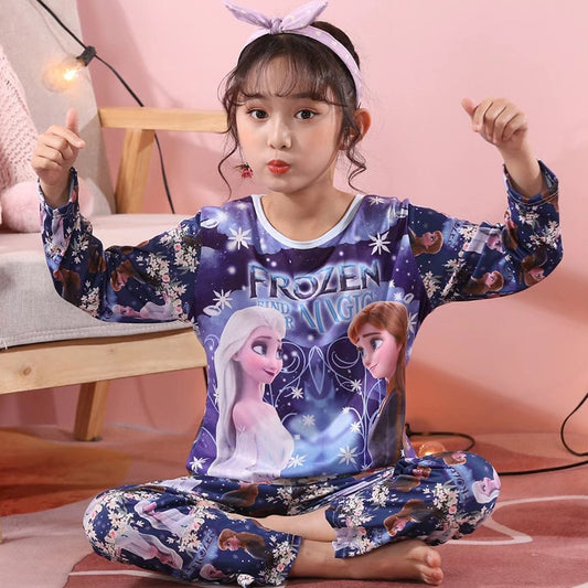 2022 New Girls Unicorn Milk Silk Pajamas Summer Long Sleeve Children&#39;s Clothing Sleepwear Pyjamas Sets For Kids