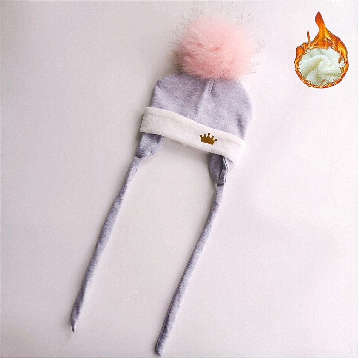 Newborn Baby hat for Boys Girls with ear Warmmer earflap rope Winter Cotton Beanie Pom Pom Bobble crown Hat Cap Hat for Kids boy