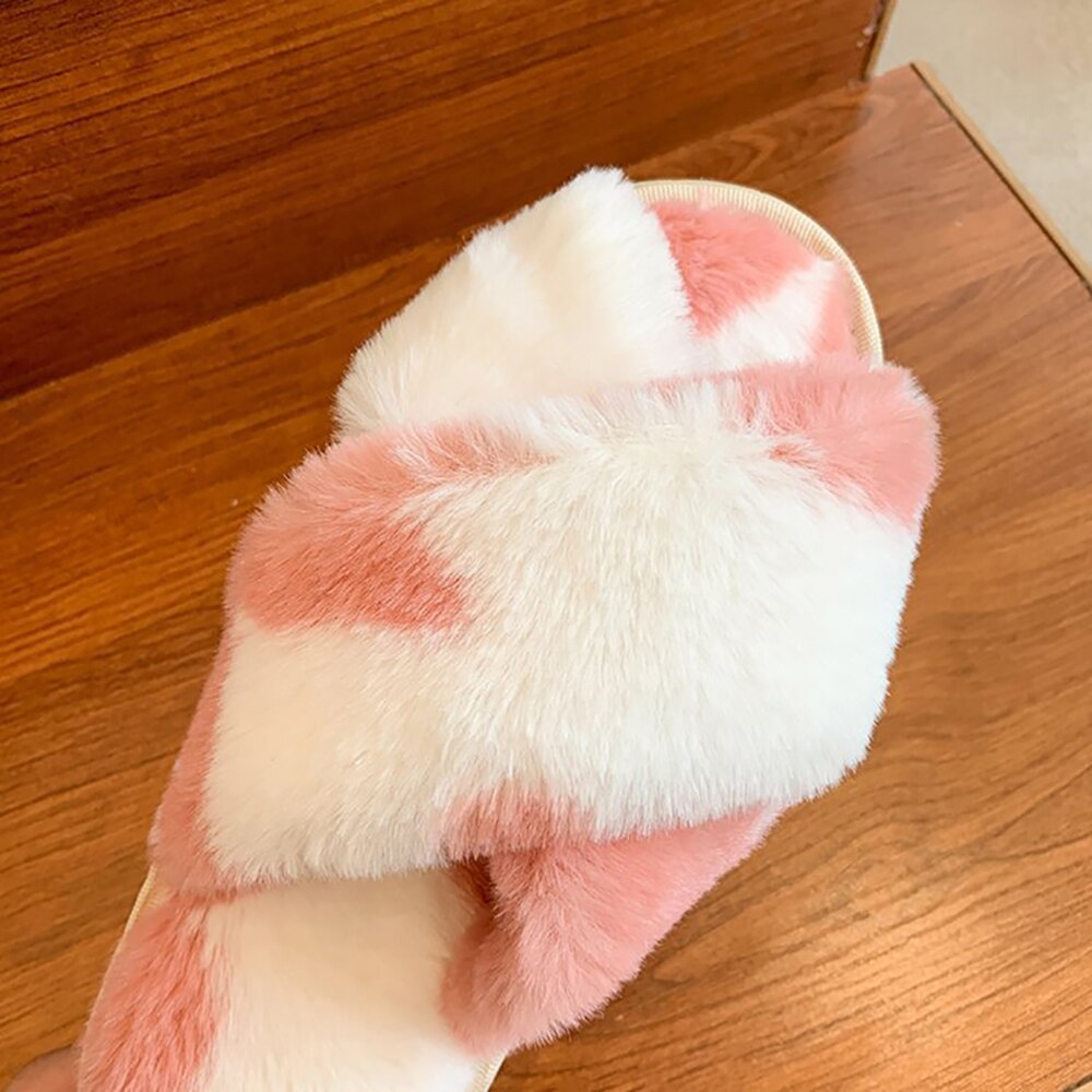 Winter Warm Indoor Shoes Soft Warm Home Slippers Woman Flat Platform Slides High Quality Furry Faux Fur Slippers For Women Lady