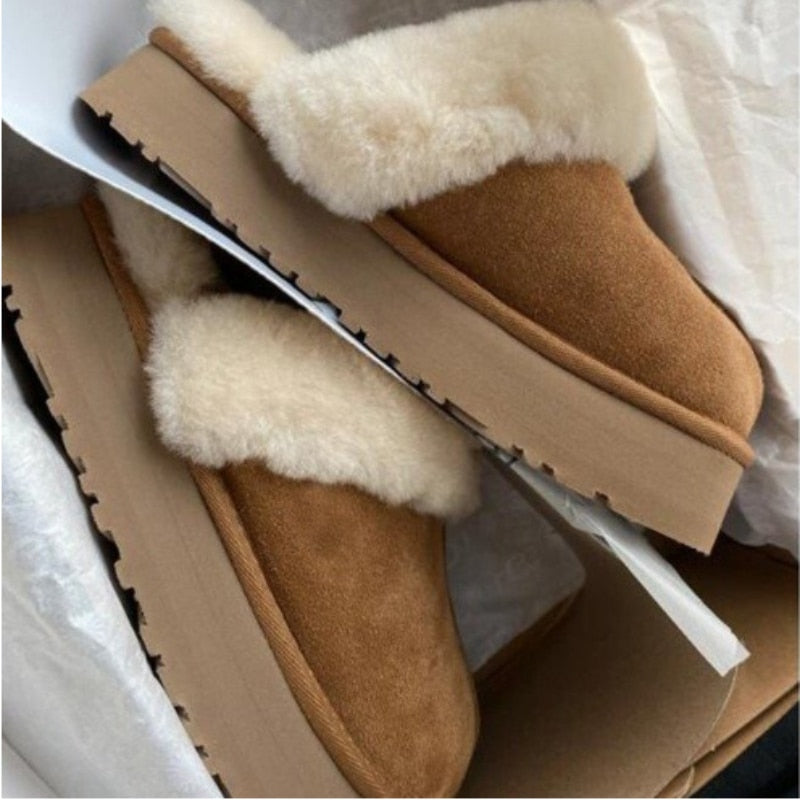 Winter Brand Plush Cotton Slippers Women Flats Shoes 2023 New Fashion Platform Casual Home Suede Fur Warm Slingback Flip Flops