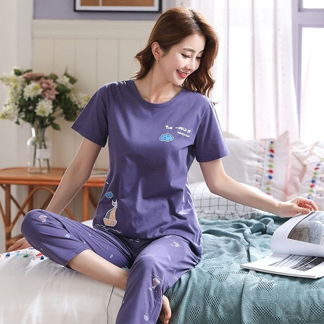 Spring Women Pajamas Short Sleeve Pijama Female Pajama Set 5XL Pyjamas Cotton Pajamas For Women Sleepwear Homewear Sleep Lounge