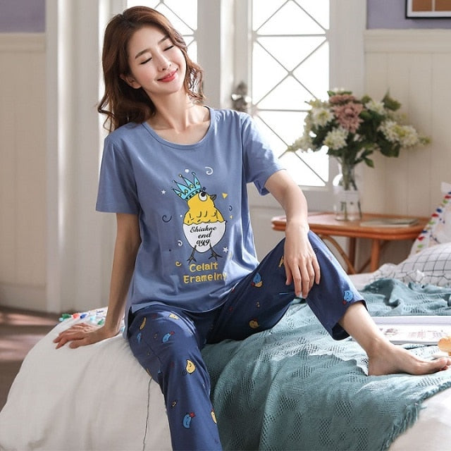 Spring Women Pajamas Short Sleeve Pijama Female Pajama Set 5XL Pyjamas Cotton Pajamas For Women Sleepwear Homewear Sleep Lounge