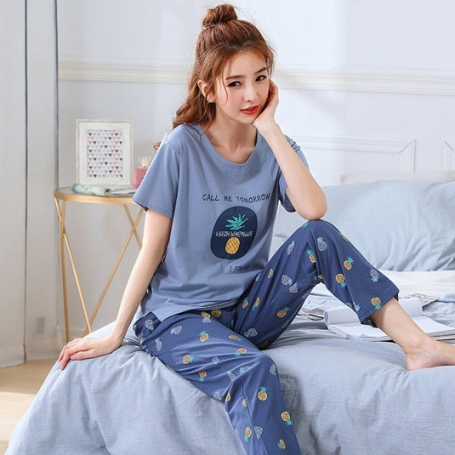 Spring Women Pajamas Short Sleeve Pijama Female Pajama Set 5XL Pyjamas Cotton Pajamas For Women Sleepwear Homewear Sleep Lounge