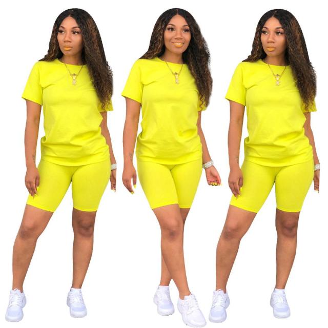 Women two piece set summer o-neck crop top shorts 2 piece set for women two pieces sets tops shorts summer women&#39; suit