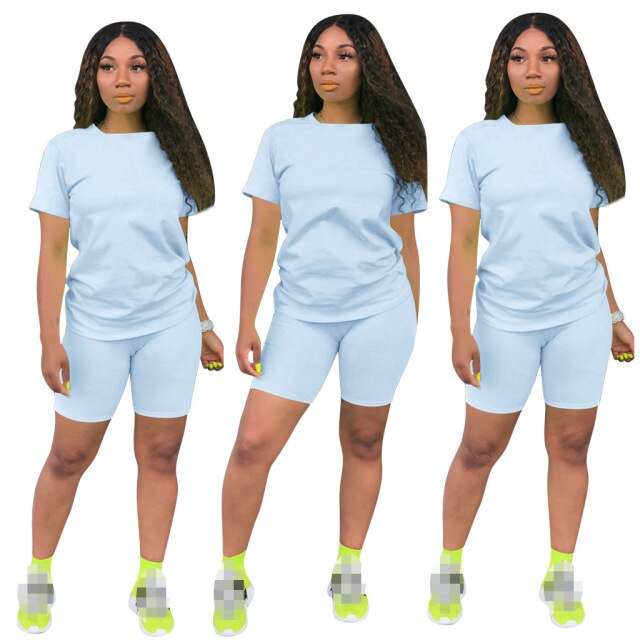 Women two piece set summer o-neck crop top shorts 2 piece set for women two pieces sets tops shorts summer women&#39; suit