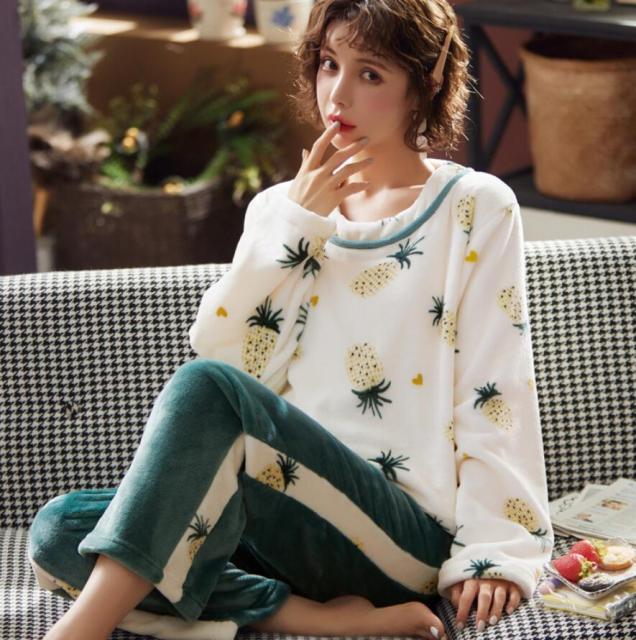 Winter Thick Flannel Warm Pajamas for Women Pyjamas Cute Coral Fleece Sheep Female Pajama Set sleepwear Home Suit