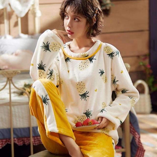 Winter Thick Flannel Warm Pajamas for Women Pyjamas Cute Coral Fleece Sheep Female Pajama Set sleepwear Home Suit