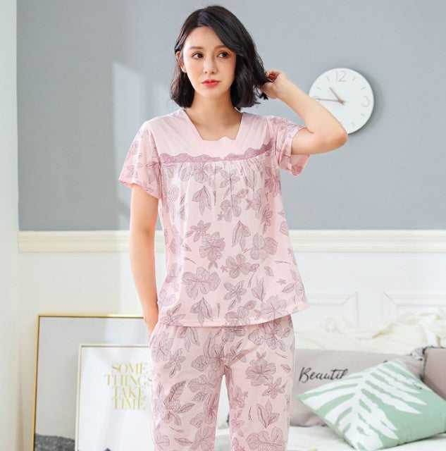 Plus Size XXXL 2021 summer sleepwear women pajamas sets v-neck cartoon short sleeve pajama suit cotton women homewear suit soft