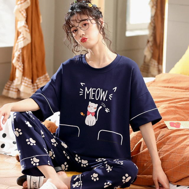 Spring Women Pajamas Short Sleeve Pijama Female Pajama Set 5XL Pyjamas Cotton Pajamas For Women Sleepwear Homewear Sleep Lounge