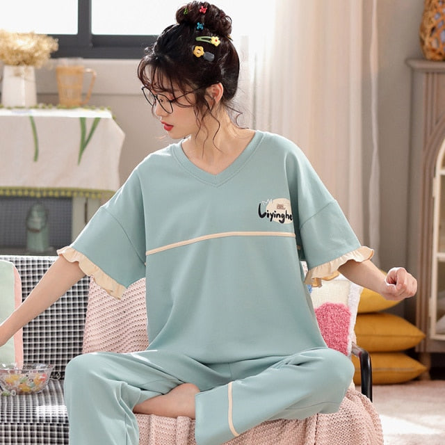 Spring Women Pajamas Short Sleeve Pijama Female Pajama Set 5XL Pyjamas Cotton Pajamas For Women Sleepwear Homewear Sleep Lounge