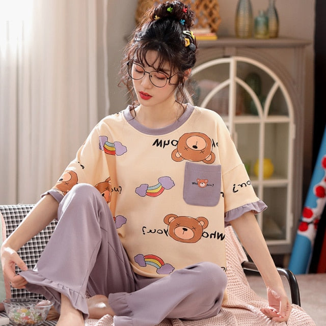 Spring Women Pajamas Short Sleeve Pijama Female Pajama Set 5XL Pyjamas Cotton Pajamas For Women Sleepwear Homewear Sleep Lounge