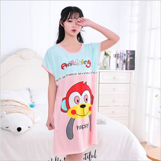 Sanderala Women Cartoon Nighty Summer Nightgowns Sleepdress Cute Comfortable Lingerie Round Neck Short Sleepshirts Sleepwear