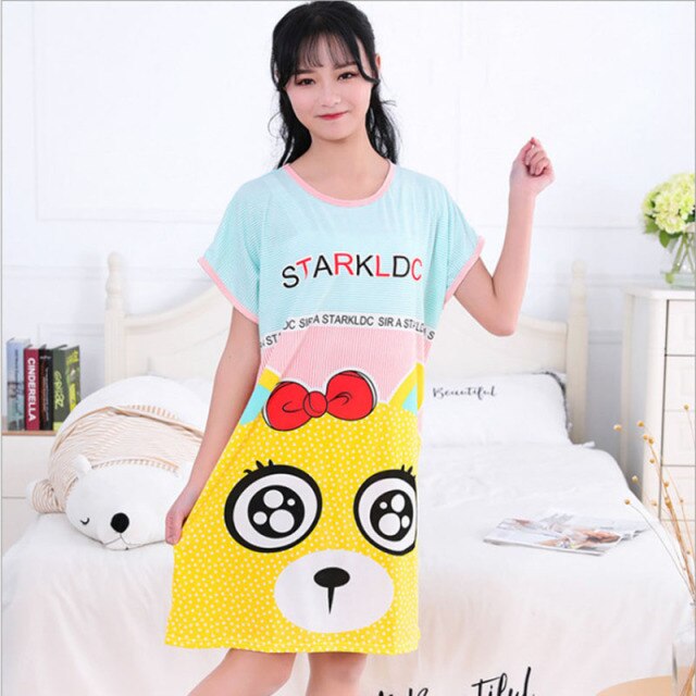 Sanderala Women Cartoon Nighty Summer Nightgowns Sleepdress Cute Comfortable Lingerie Round Neck Short Sleepshirts Sleepwear