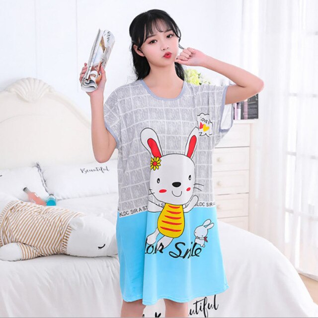 Sanderala Women Cartoon Nighty Summer Nightgowns Sleepdress Cute Comfortable Lingerie Round Neck Short Sleepshirts Sleepwear