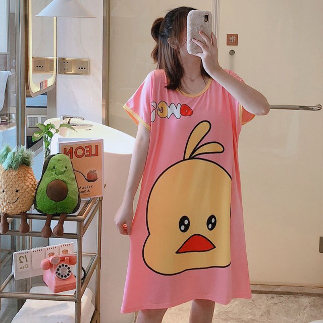 Sanderala Women Cartoon Nighty Summer Nightgowns Sleepdress Cute Comfortable Lingerie Round Neck Short Sleepshirts Sleepwear