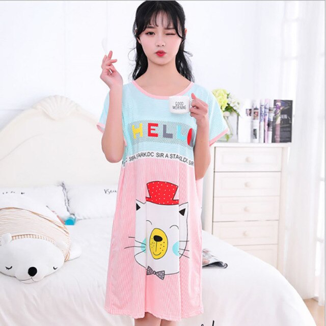 Sanderala Women Cartoon Nighty Summer Nightgowns Sleepdress Cute Comfortable Lingerie Round Neck Short Sleepshirts Sleepwear