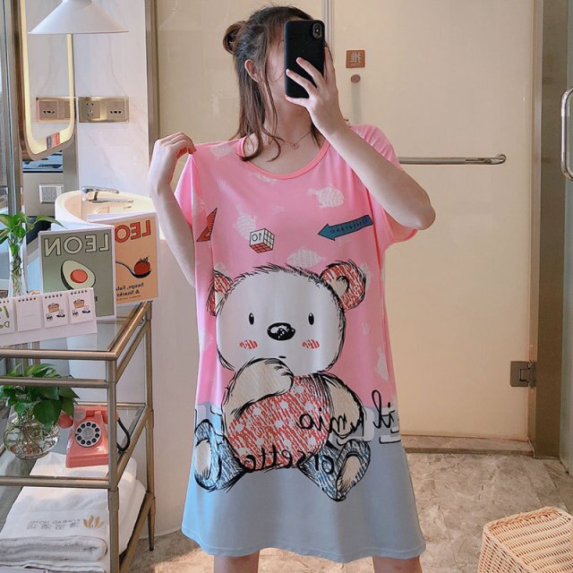 Sanderala Women Cartoon Nighty Summer Nightgowns Sleepdress Cute Comfortable Lingerie Round Neck Short Sleepshirts Sleepwear