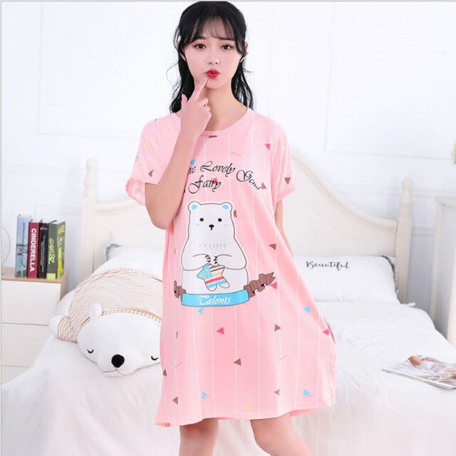 Sanderala Women Cartoon Nighty Summer Nightgowns Sleepdress Cute Comfortable Lingerie Round Neck Short Sleepshirts Sleepwear