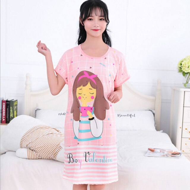 Sanderala Women Cartoon Nighty Summer Nightgowns Sleepdress Cute Comfortable Lingerie Round Neck Short Sleepshirts Sleepwear