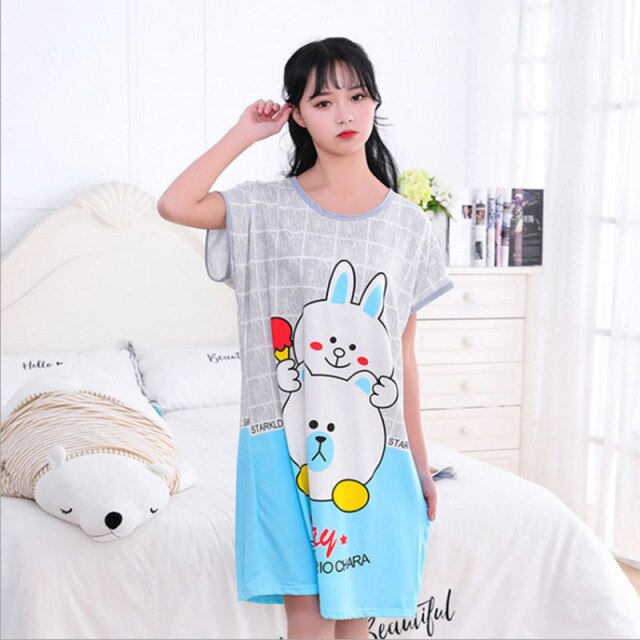 Sanderala Women Cartoon Nighty Summer Nightgowns Sleepdress Cute Comfortable Lingerie Round Neck Short Sleepshirts Sleepwear