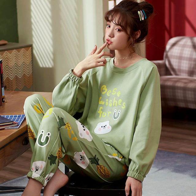 Pajama Sets Women Printed Large Size 5XL Loose Autumn New Cotton Pajama Set Girls Breathable Korean-style Flesh Sweet Trendy Ins