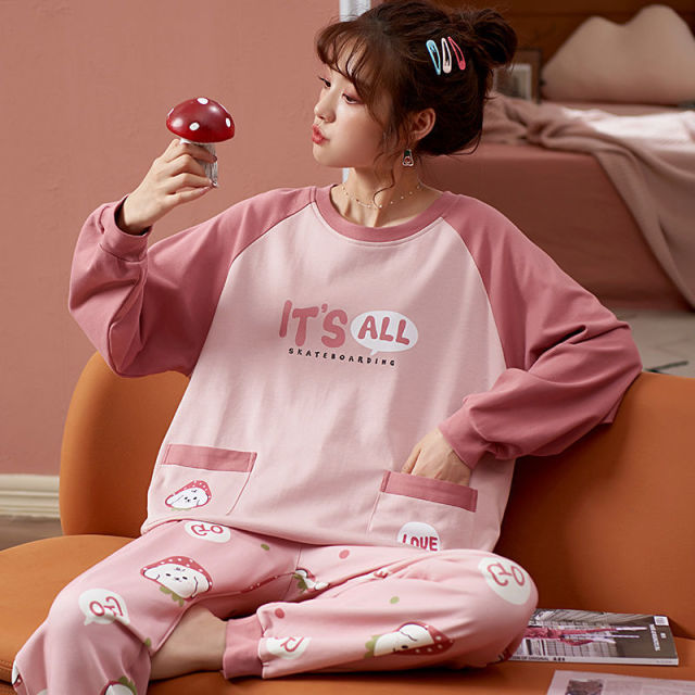 Pajama Sets Women Printed Large Size 5XL Loose Autumn New Cotton Pajama Set Girls Breathable Korean-style Flesh Sweet Trendy Ins