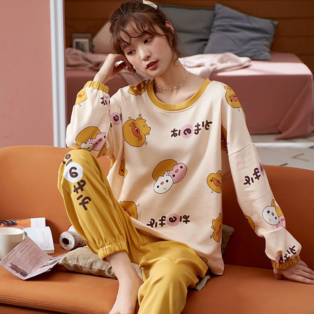 Pajama Sets Women Printed Large Size 5XL Loose Autumn New Cotton Pajama Set Girls Breathable Korean-style Flesh Sweet Trendy Ins