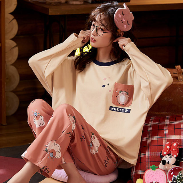 Pajama Sets Women Printed Large Size 5XL Loose Autumn New Cotton Pajama Set Girls Breathable Korean-style Flesh Sweet Trendy Ins