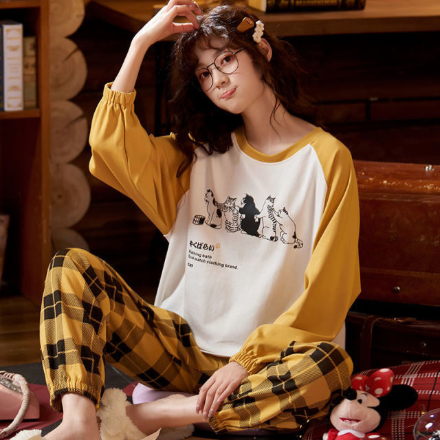 Pajama Sets Women Printed Large Size 5XL Loose Autumn New Cotton Pajama Set Girls Breathable Korean-style Flesh Sweet Trendy Ins