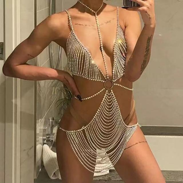 Sparkling Multi-layer Rhinestone Body Chain Harness Bikini for Women Sexy Rave Festival Bra Shoulder Hand Chains Body Jewelry