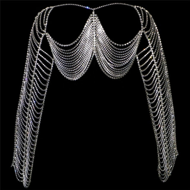 Sparkling Multi-layer Rhinestone Body Chain Harness Bikini for Women Sexy Rave Festival Bra Shoulder Hand Chains Body Jewelry