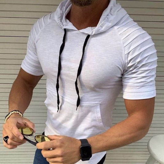 T Shirt Men Short Sleeve Hooded Tshirts Summer Autumn Sportwear Mens Clothing Sold Color Slim Fit Casual Gym Shirts Tops