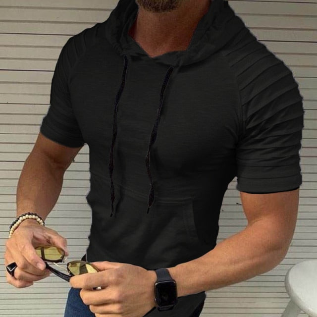 T Shirt Men Short Sleeve Hooded Tshirts Summer Autumn Sportwear Mens Clothing Sold Color Slim Fit Casual Gym Shirts Tops