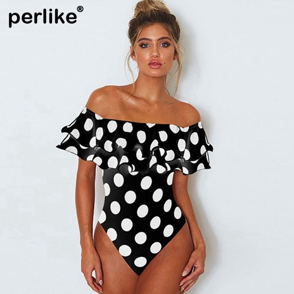 Sexy Double Ruffle One Piece Swimsuit 2022 Off The Shoulder Swimwear Women Swimsuit Plus Size Bathing Suits Beach Wear Monokini